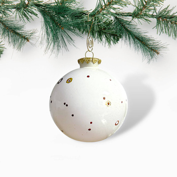 Bombka Biała w Kropki Bordowo-Złote