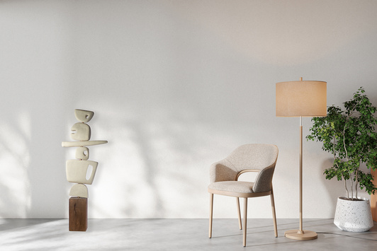 Rzeźba ceramiczna na drewnianej, dębowej podstawie