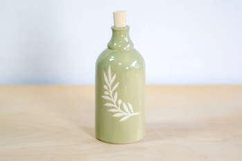 Butelka na oliwę. Szałwiowa z gałązką oliwną. Bez uszka.